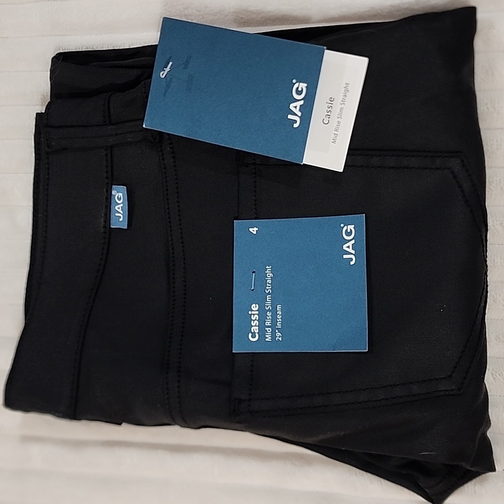 NEW JAG Jeans Cassie Mid Rise Slim Straight Leg, Black Modal, Women's Size 4